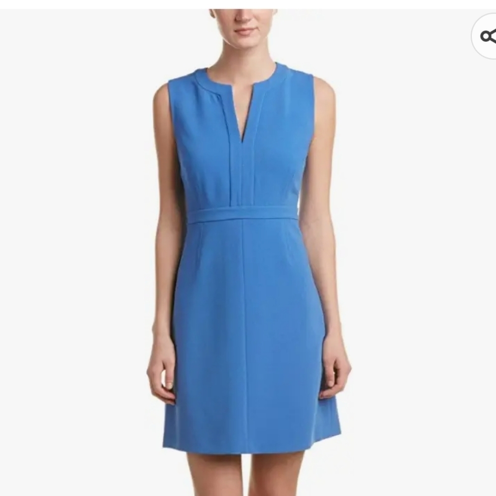 Diane Von Furstenberg DVF Fleur Cornflower Blue Sheath Dress with Split V Neck